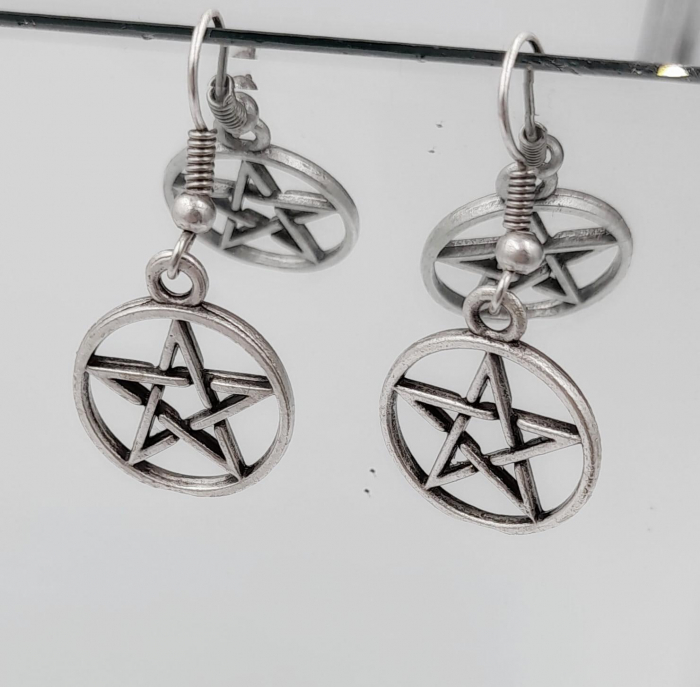 Cercei Zamac Argintat Pentagrama [2]