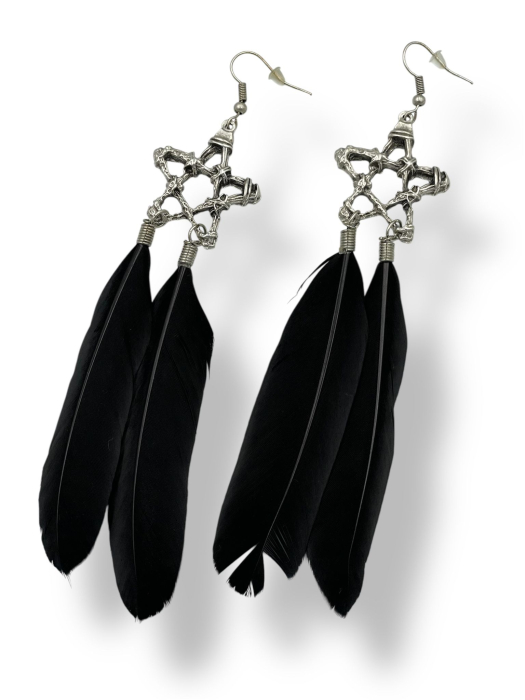 Cercei Zamac cu Pene Negre Stea [2]