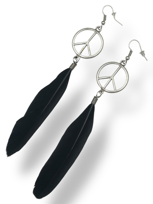 Cercei Zamac cu Pene Negre Peace [2]