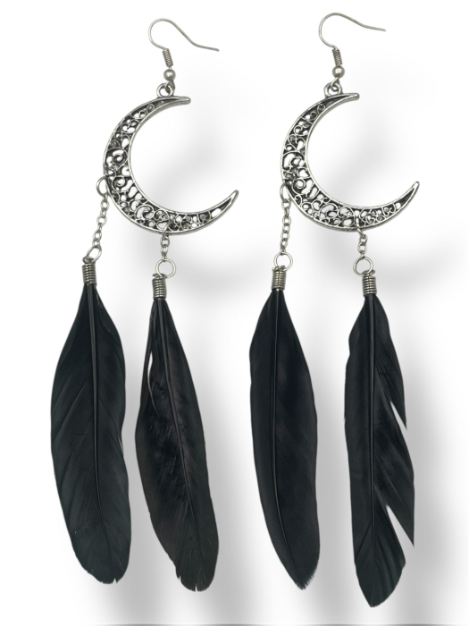 Cercei Zamac cu Pene Negre Semilună [1]