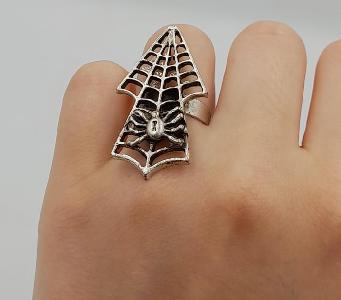 Inel Reglabil Zamac Argintat Panza Paianjen [2]