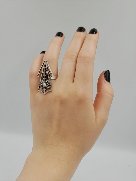 Inel Reglabil Zamac Argintat Panza Paianjen [3]