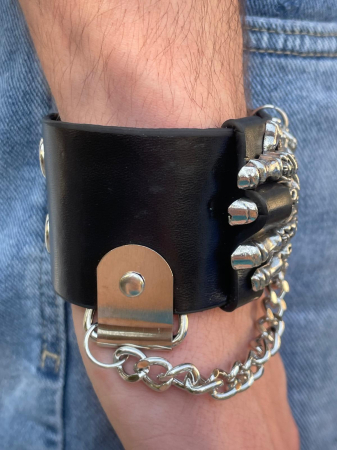 Brățară piele mână schelet și lanț [2]