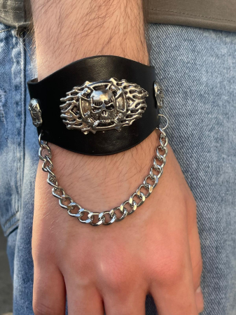Brățară piele craniu și lanț [1]