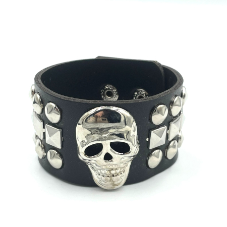 Bijuterii rock, goth, emo, punk - Brățară piele rock craniu