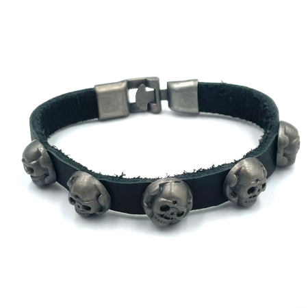 Bijuterii rock, goth, emo, punk - Brățară piele și cranii
