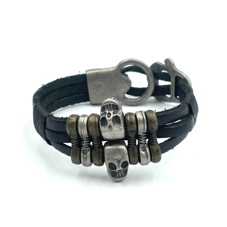 Bijuterii rock, goth, emo, punk - Brățară piele și cranii