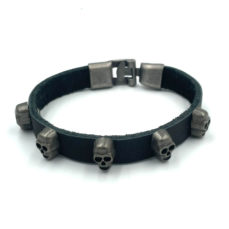 Bijuterii rock, goth, emo, punk - Brățară piele și cranii