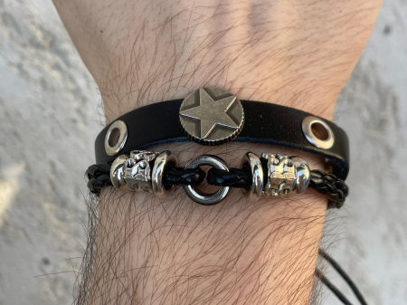 Bijuterii rock, goth, emo, punk - Brățară piele șiret Stea