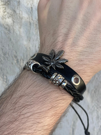 Bijuterii rock, goth, emo, punk - Brățară piele șiret Frunză