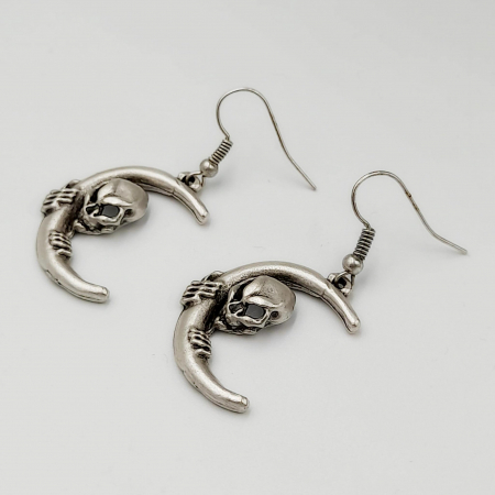 Cercei Zamac Argintat Luna si Craniu [3]