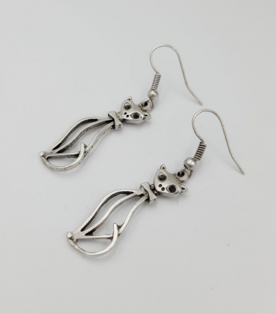 Cercei Zamac Argintat Pisica [2]