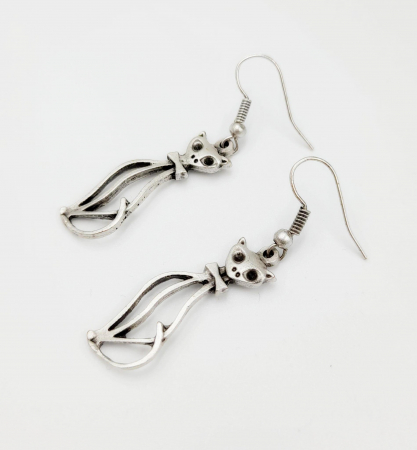 Bijuterii din zamac - Cercei Zamac Argintat Pisica
