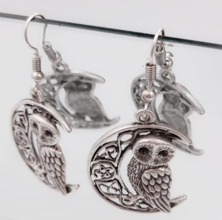 Cercei Zamac Argintat Luna si Bufnita [1]