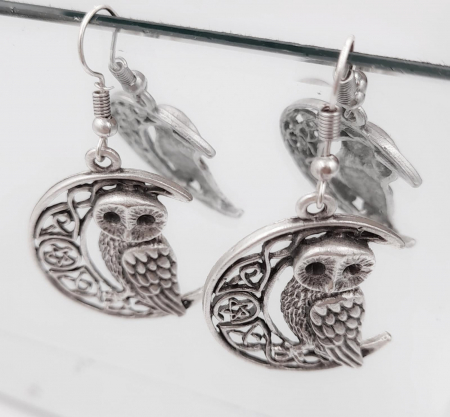 Cercei Zamac Argintat Luna si Bufnita [4]