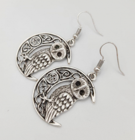 Bijuterii din zamac - Cercei Zamac Argintat Luna si Bufnita