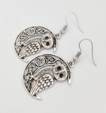 Cercei Zamac Argintat Luna si Bufnita [5]