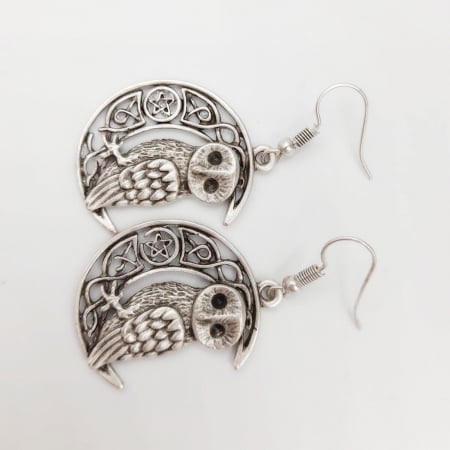 Cercei Zamac Argintat Luna si Bufnita [6]