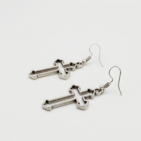 Cercei Zamac Argintat Cruce [2]