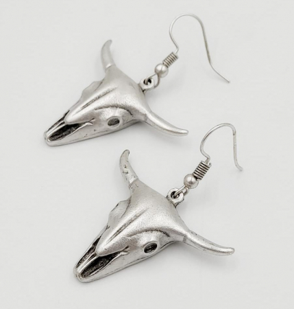 Bijuterii din zamac - Cercei Zamac Argintat Craniu Bivol