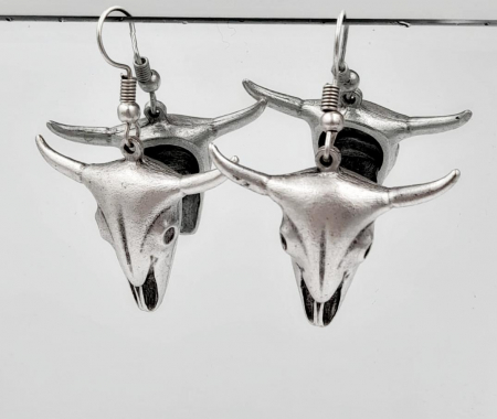 Cercei Zamac Argintat Craniu Bivol [3]