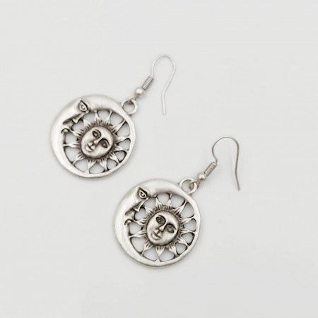 Cercei Zamac Argintat Soare si Luna [1]