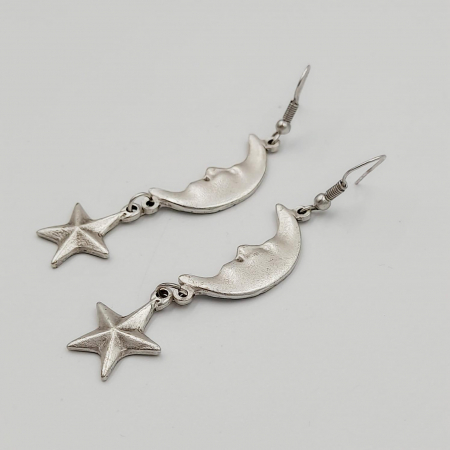 Cercei Zamac Argintat Soare si Luna [2]