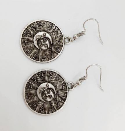 Cercei Zamac Argintat Soare, Luna si Zodiac [3]