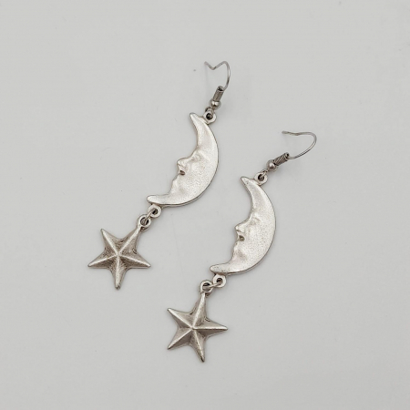 Bijuterii din zamac - Cercei Zamac Argintat Soare si Luna