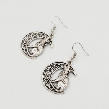 Bijuterii din zamac - Cercei Zamac Argintat Lup si Luna