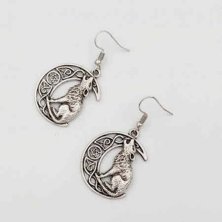 Cercei Zamac Argintat Lup si Luna [2]