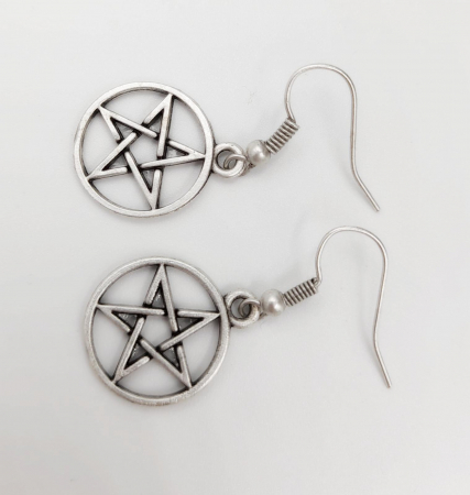 Cercei Zamac Argintat Pentagrama [3]