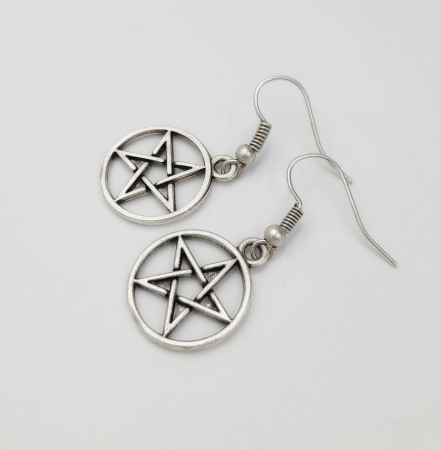 Cercei Zamac Argintat Pentagrama [2]