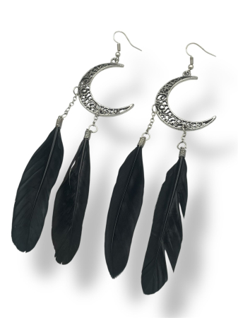 Cercei Zamac cu Pene Negre Semilună [1]