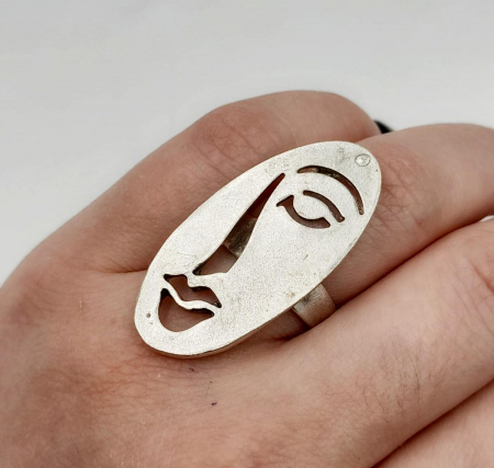 Inele Reglabile Zamac - Inel Fata Abstracta  Zamac Argintat