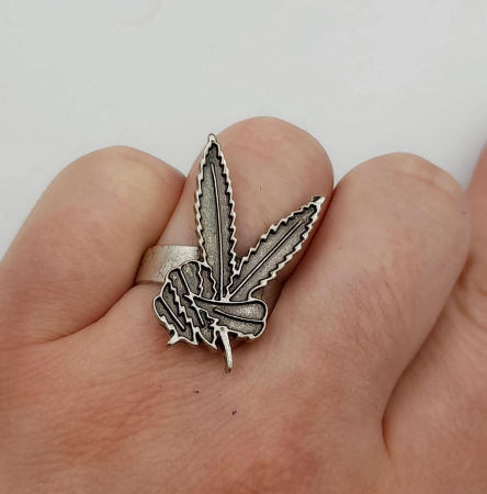 Inele Reglabile Zamac - Inel Peace Frunza  Zamac Argintat