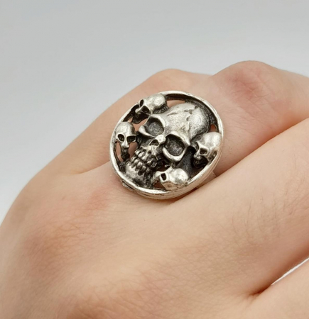 Inele Reglabile Zamac - Inel Reglabil Zamac Argintat Cranii