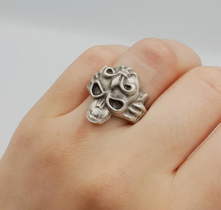 Inele Reglabile Zamac - Inel Reglabil Zamac Argintat Craniu
