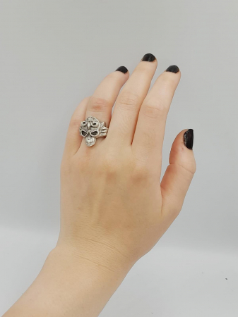 Inel Reglabil Zamac Argintat Craniu [1]