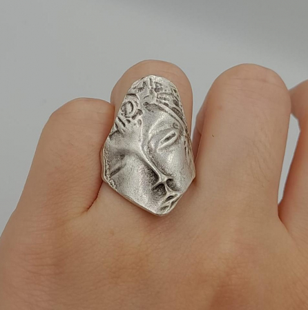 Bijuterii din zamac - Inel Reglabil Zamac Argintat Fata