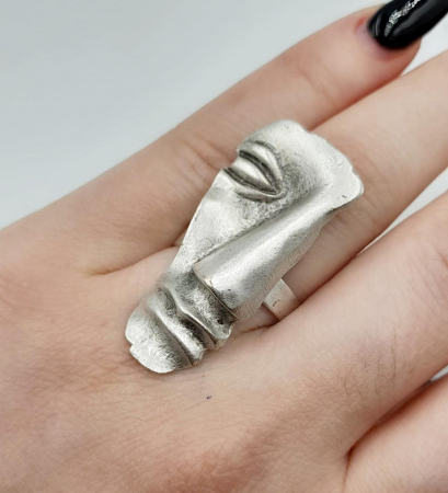 Inele Reglabile Zamac - Inel Fata Abstracta  Zamac Argintat