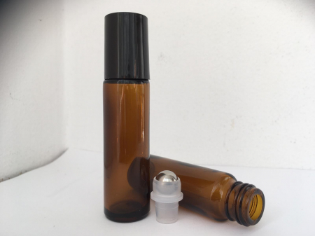 Sticluțe roll-on - Sticlă ambră 10ml cu roll-on bilă metalică