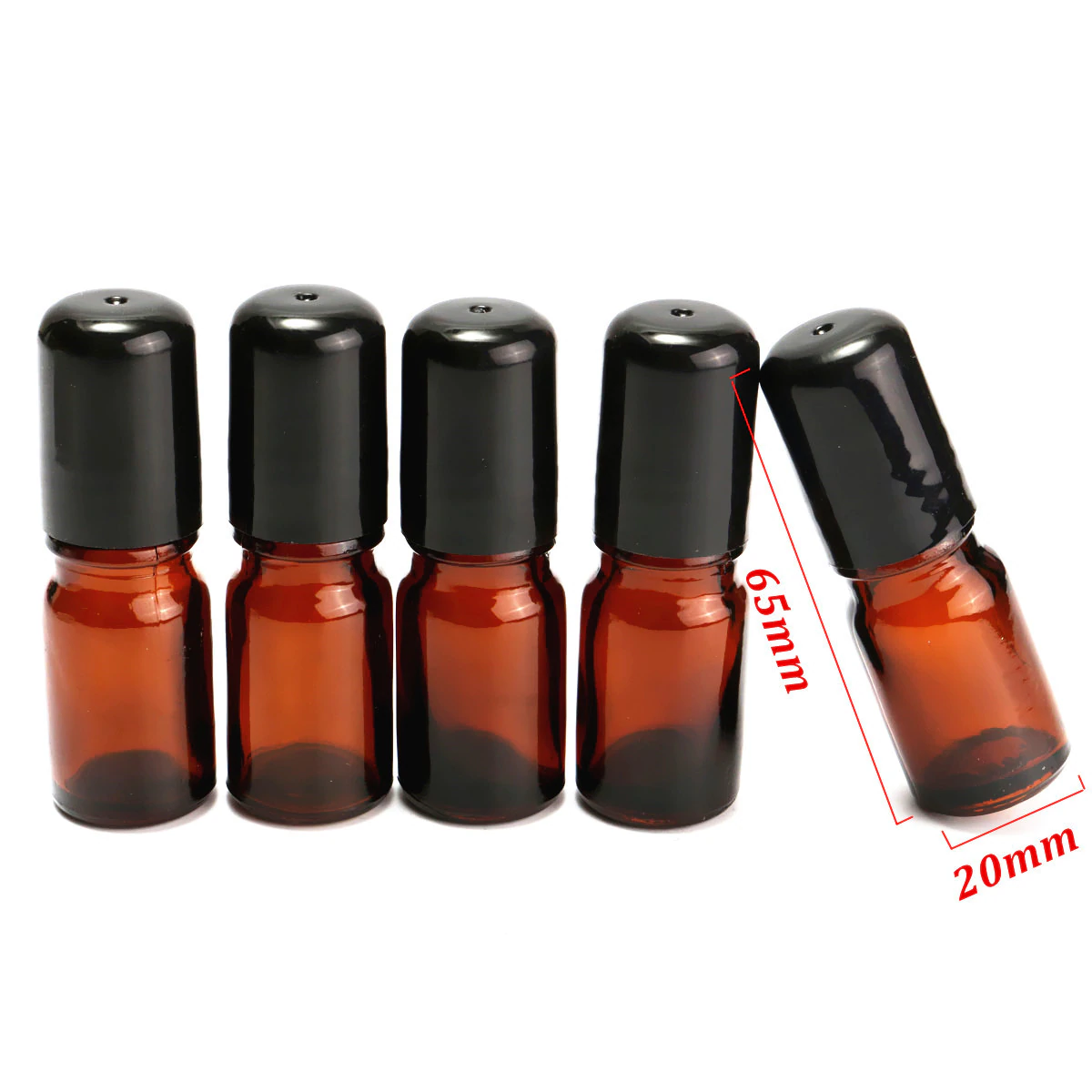 Sticluțe roll-on - Recipient roll-on din sticla ambra 5 ml cu bila de metal si capac negru