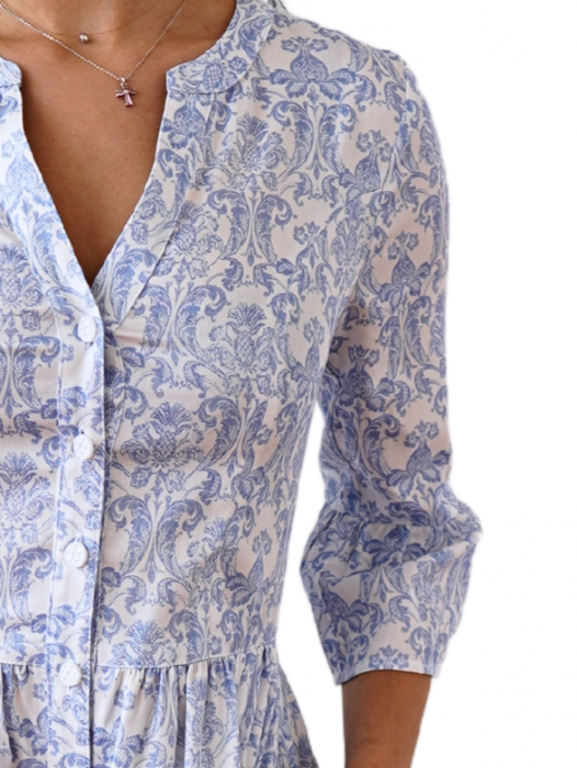 Rochie REDRESS Din Bumbac – Imprimeu FLORAL Albastru și Alb [2]