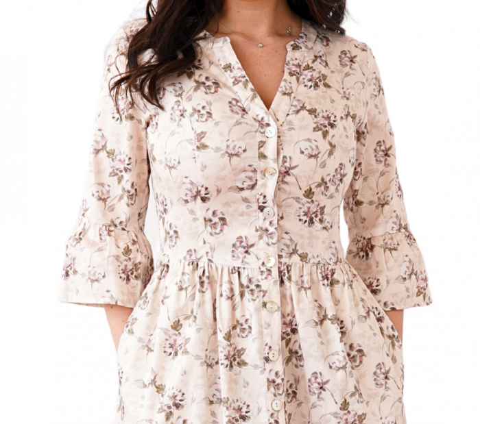 Rochie din Bumbac – Imprimeu FLORAL Crem, Casual și Delicat [2]