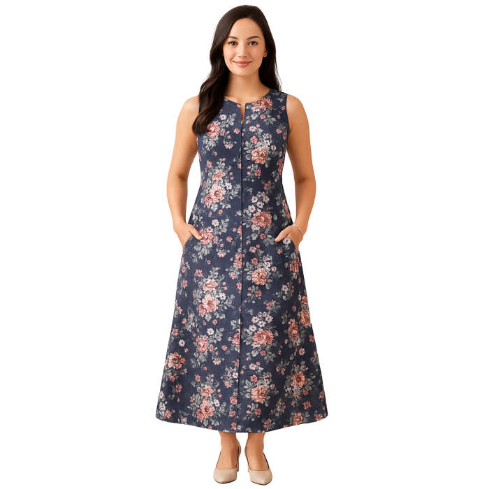 Rochie Din Bumbac – Imprimeu FLORAL Mov și Roz, Casual-Elegant [1]