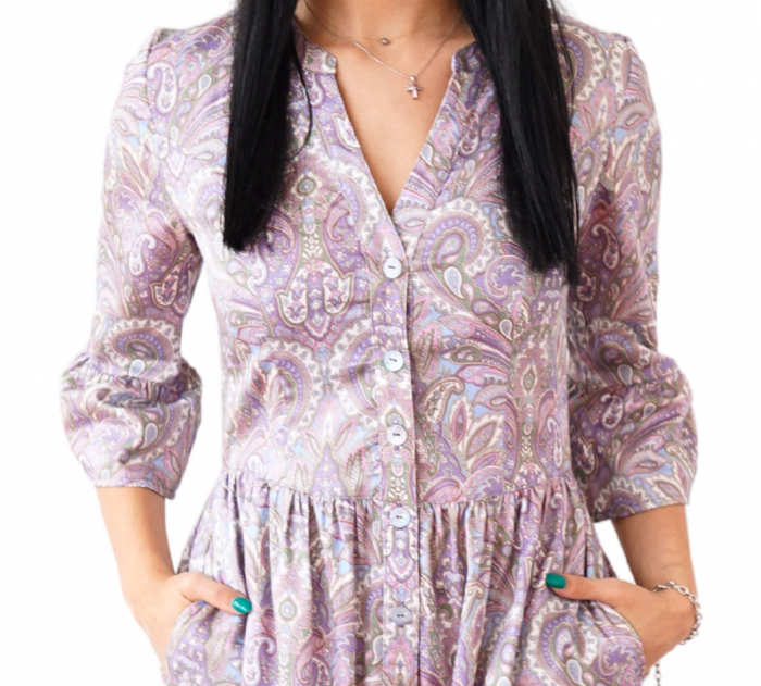 Rochie din Bumbac – Imprimeu PAISLEY Lila și Roz, Elegant și Rafinat [2]