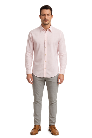 CĂMĂȘI REDRESS BĂRBAȚI - Cămașă Bărbați REDRESS Rose Micro-Stripe – Bumbac Premium & Nasturi din Nucă de Cocos (Corozo)