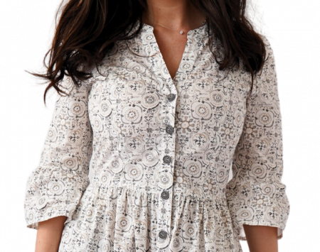 Rochie din Bumbac – Imprimeu Delicat Alb și Negru, Casual [1]