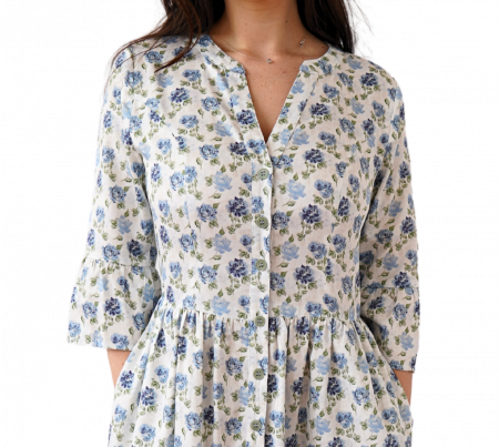 Rochie Din Bumbac – Imprimeu FLORAL Albastru și Alb, Casual-Elegant [1]